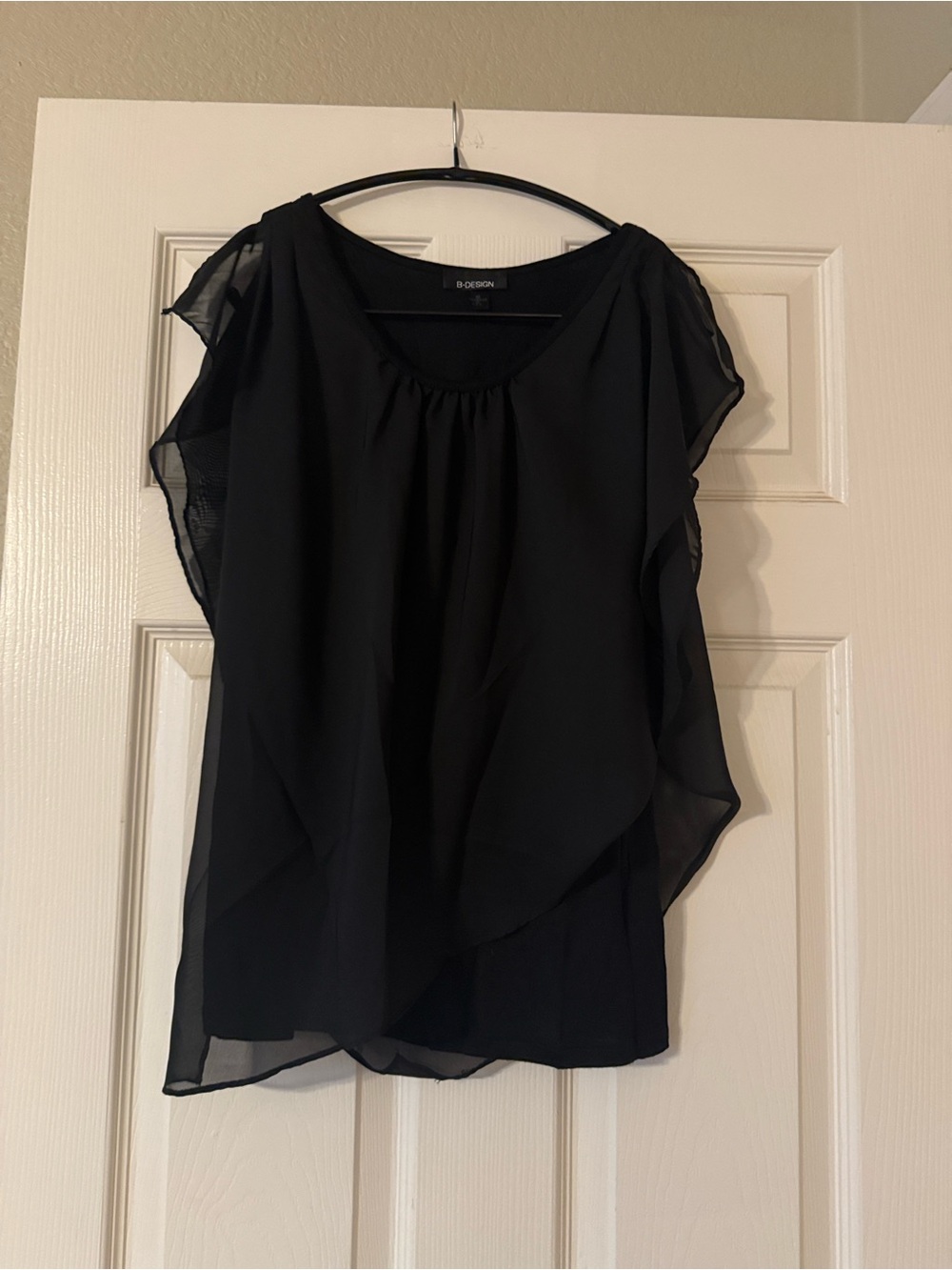 B. Design Black Sheer Ruffle-Sleeve Blouse